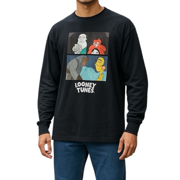 Men’s Looney Tunes Long Sleeve Black T-shirt Sz M/L  SEE PICS Bugs Bunny Unisex - Picture 1 of 9